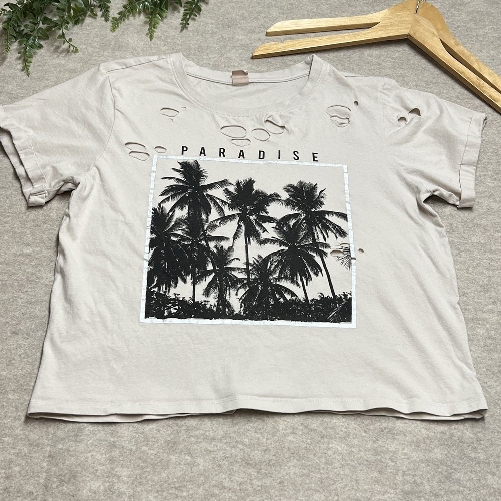 Paradise‎ Palm Distressed Tshirt Women's XL Casual Summer Beach Vacation Grunge